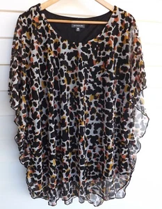 Autograph Top 16 Womens Black Coral Yellow Animal Print Blouse - Picture 1 of 7