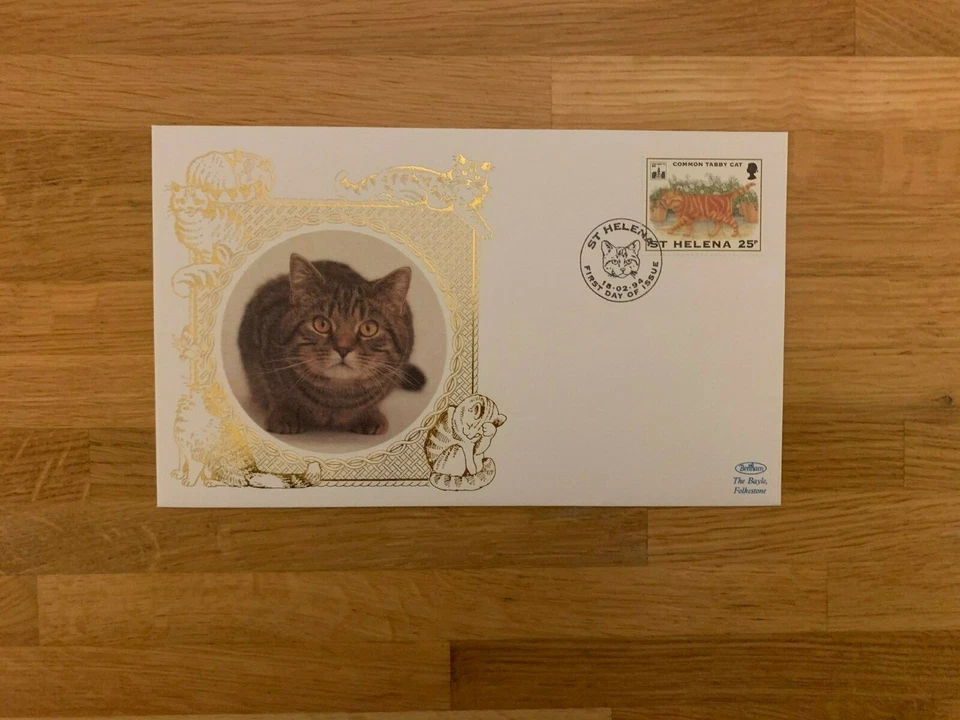 ST HELENA 1994 FDC BENHAM SILK CATS COMMON TABBY PETS - Image 1 of 1