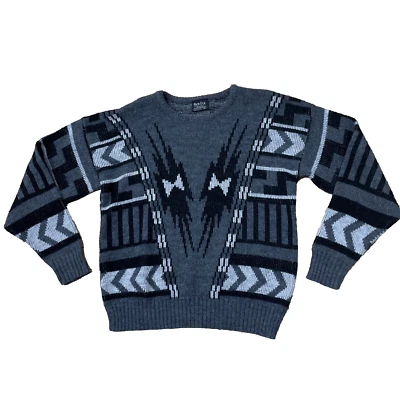 NUEVO ERA De Colección Años 80 90 Suéter Hombres XL Gris Geométrico Retro Tejido Hecho en EE. UU. Patinador 42" Foto 1 de 4