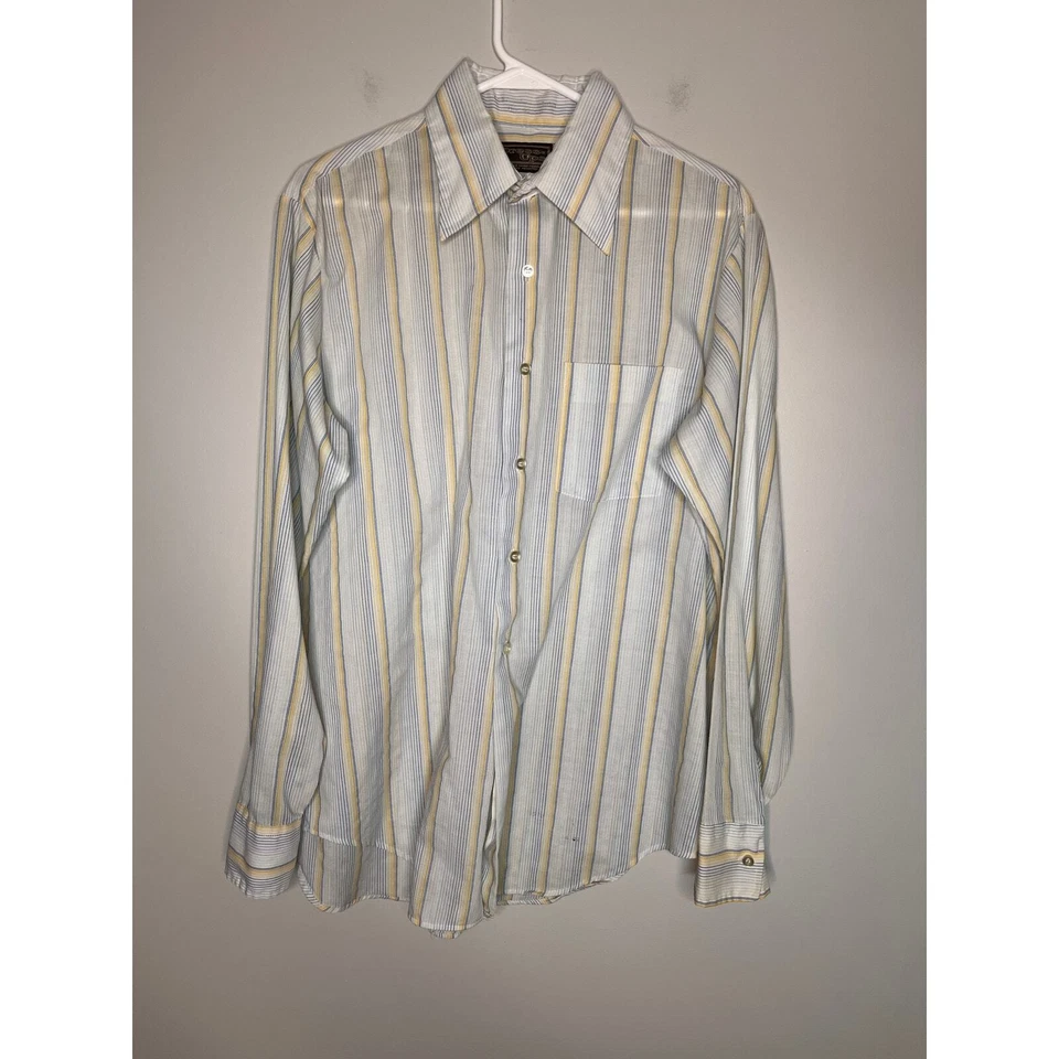 Camisa Disco Vaquera Western Rodeo Daga Años 70 Vestir Amarillo Azul Rayas XL Foto 1 de 4