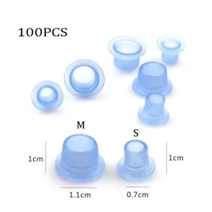 100Pcs Tattoo Ink Cup Small Size Silicone Permanent Tattoo Eyebrow Makeup Caps - Picture 1 of 3