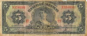 México 5 Pesos 8.9.1954 Series EJ Prefix X Circulated Banknote D31 - Picture 1 of 2