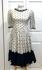 VTG Handmade Square Dance Dress Prairie Ruffle Short Ivory Black Polka Dot Sz M - Picture 1 of 8