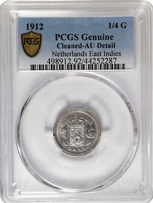Netherland East Indies 1/4 Gulden 1921 PCGS Genuine AU Detail. #C391 - Image 1 of 2