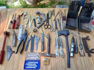 Vintage Garage Tools - Wrenches Drill Bits Wheel Dresser Hatchet & More Lot 0182 - Picture 1 of 14