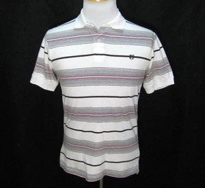 PANHANDLE SLIM Men's (Size Medium) White Striped Short Sleeve Polo Shirt Cotton - Picture 1 of 4