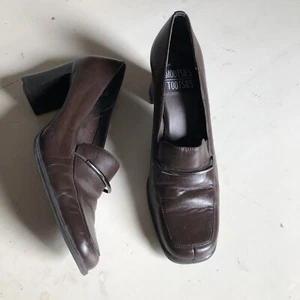 Vtg Mootsie Tootsie Loafers 7.5 Brown 90s Y2K Chunky Block Heel Split Square - Picture 1 of 5