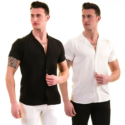 Camisa Exve Basic Color Sólido Hawaiana Manga Corta Cuello de Campamento Transpirable Foto 1 de 4