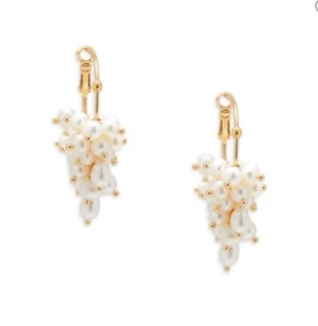 Shashi 14K Electroplated Cascading Cluster 5mm Freshwater Pearl Hoop Earrings - Picture 1 of 4