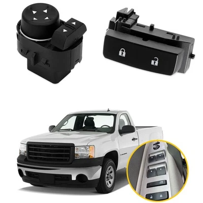 Interruptor de espejo retrovisor eléctrico para camioneta Chevrolet GMC Chevy Silverado Sierra negra Foto 1 de 4