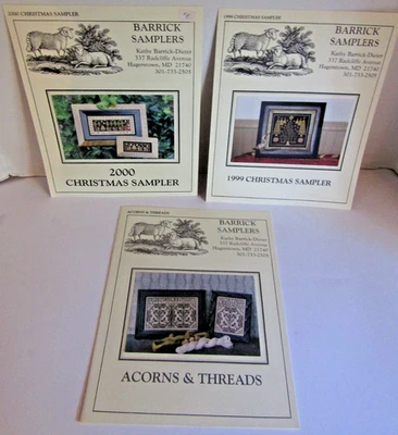 3 Kathy Barrick Samplers Acorns and Threads and Christmas Cross Stitch Patterns - Image 1 of 4