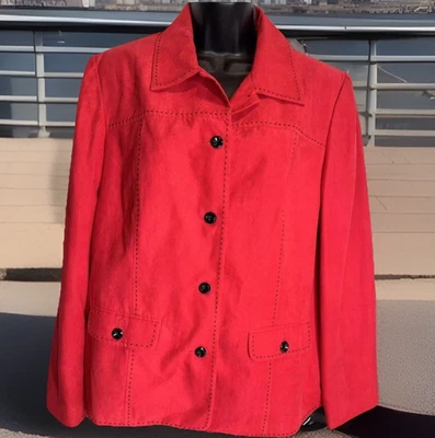 Alfred Dunner Misses Sz 12 Jacket Red Ultra Suede w/Black Buttons & Trim-Career - Image 1 of 4
