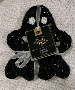 s/ 4 Auténticos Posavasos con Cuentas Fantasma Negro Noche Espeluznante Halloween Blanco NUEVO - Imagen 1 de 24