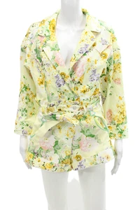 For Love & Lemons Womens Button Front Belted Floral Denim Romper Yellow Small - Imagen 1 de 9