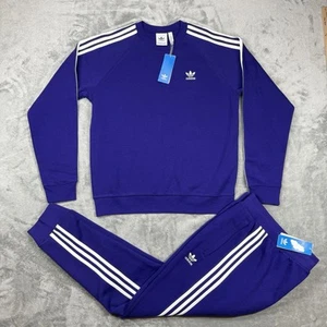 Adidas Jogginganzug Herren Medium Lila Gestreift Trefoil Fleece Rundhals Jogger Set " - Bild 1 von 11