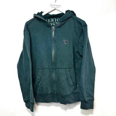 Sudadera con Capucha American Eagle Cremallera Completa Manga Larga Verde Sólido Con Capucha Para Hombres M Foto 1 de 4