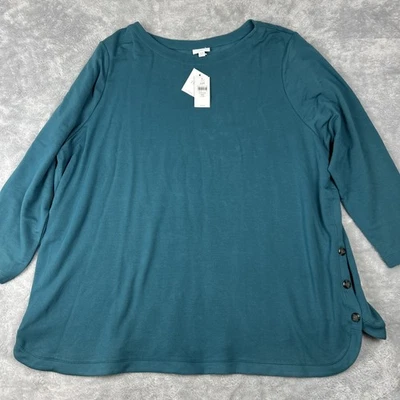 Top Jill Ponte para mujer talla grande 4X azul verdoso tejido elástico mangas 3/4 boho Foto 1 de 4