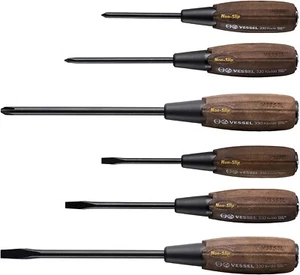 VESSEL WOOD COMPO TANG-THRU SCREWDRIVER WOODY Grip Set of 6 Boxed 336PS JPN - Picture 1 of 5