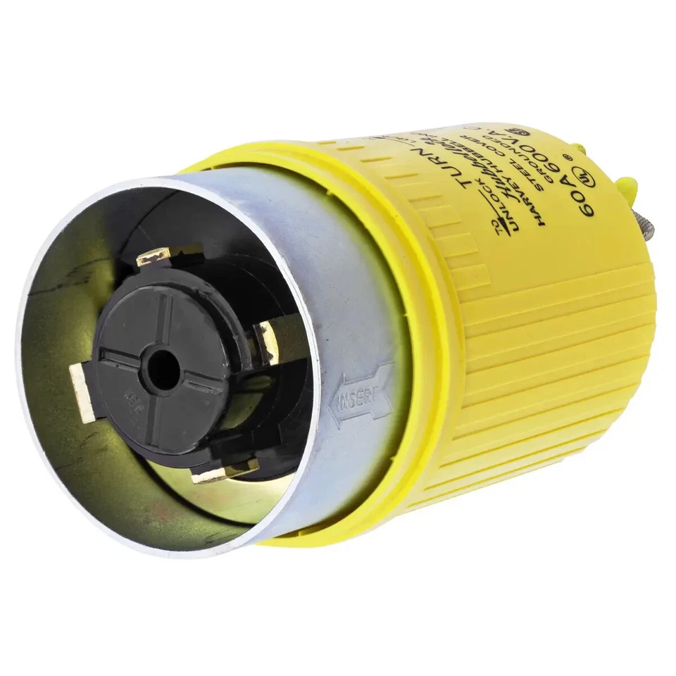 Hubbell HBL26419 60A 600V AC 3-Pole Non-NEMA Yellow Male Hubbellock Plug - Image 1 of 1