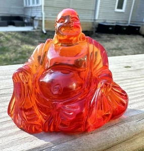 Vintage Lucite Translucent Orange Sitting Buddha Statue Figurine Dorothy Thorpe - Picture 1 of 10