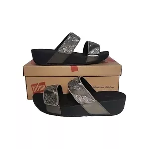 FitFlop Mina Ombre Glitter Sandals Women Sz 10 Pewter Gray Slides New !!! - Picture 1 of 8