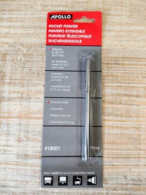 Apollo Pocket Pointern Stift-Größe mit Clip, verlängert auf 24,5", verchromt. Neu in Verpackung - Bild 1 von 4