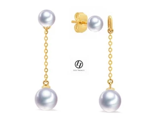LilyTreacy Japanease Akoya Pearl 14KGold Ear Studs Dangle Earrings Necklace set - Picture 1 of 10