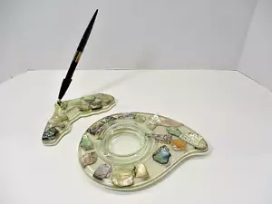 Vintage 1974 Schreibtisch Stifthalter Souvenir Florida Abalone Acryl DESIGN GESCHENKE Aschenbecher - Bild 1 von 24