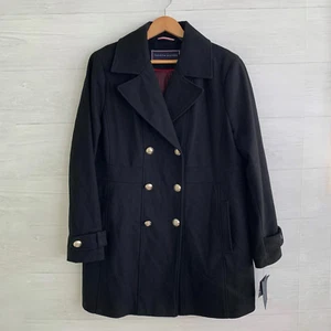 NUEVO CON ETIQUETAS Tommy Hilfiger - Abrigo de guisante trasero plisado doble botonadura mezcla lana negro, XXL - Imagen 1 de 8