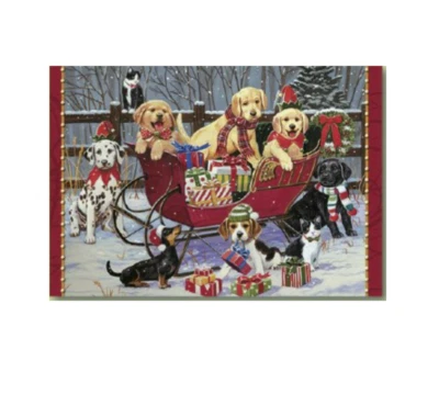 Dogs and Cats with Santa's Sleigh Christmas Cards (Pack of 10) Pets Animals Cute - Image 1 of 2