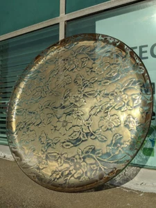 Mid Century Modern Floral Pattern - Gold Round Glass 15.5" Serving Tray - Picture 1 of 11