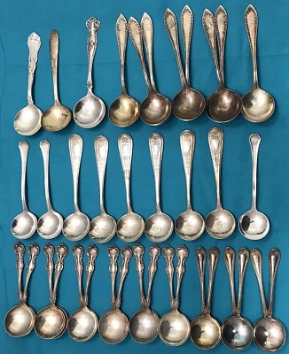 35 Antique to Vintage Small 4 1/2" to 5 1/2" BOUILLON SPOONS W/ MONO Silverplate - Image 1 of 4