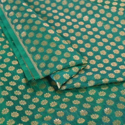 Sanskriti 1 Yard Art Silk Green Woven Banarasi/Brocade Dress Material Fabric - Image 1 of 4