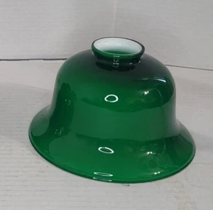 Emerald Green Cased Glass over White Pendant Lamp Shade Vintage 7.5" x 2" - Picture 1 of 6