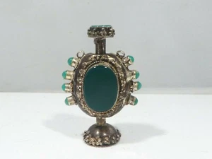 VINTAGE SCHNUPFTABAKFLASCHE STERLINGSILBER UND JADE - Bild 1 von 5