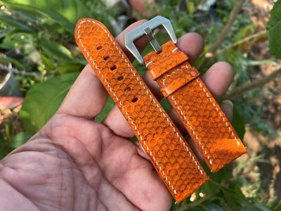 Orange Snake Leather Watch Strap Band, Size 16mm 18mm 20mm 21mm 22mm 24mm 26mm - Image 1 of 4