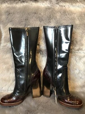 Dolce Gabbana Mujer Dos Tonos Tacón Bloque Medio Pantorrilla Botas Pulidas Foto 1 de 4