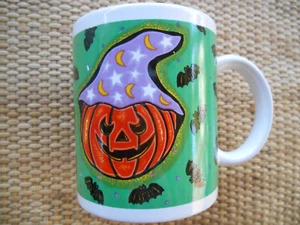 Halloween Mug  Jack o Lantern Pumpkin, Bats Halloween Coffee Mug - Picture 1 of 4