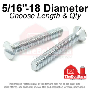 5/16"-18 Slotted Flat Head Machine Screws Bolts Zinc Coarse (Pick Length & Qty) - Picture 1 of 2