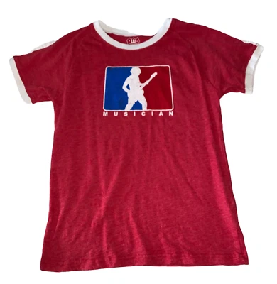 Wes & Willy boys red musician ringer graphic crew neck tee shirt S(8) - Image 1 of 2