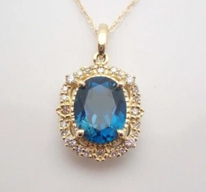 2Ct Lab Created London Blue Topaz Halo Pendant 14K Yellow Gold Plated - Picture 1 of 6