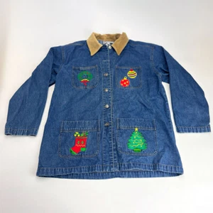 Stonebridge Denim Christmas Embroidered Jacket Medium Corduroy Collar - Imagen 1 de 6