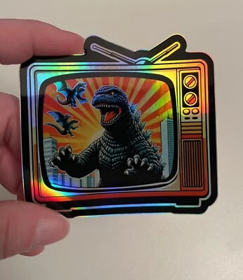 HOME MADE Retro Tv Set Godzilla Holographic Vinyl 3 Inch Sticker
