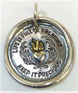 New Waxing Poetic Signature Seal Medallion "Life Is Full Of Treasure" Charm - Picture 1 of 4