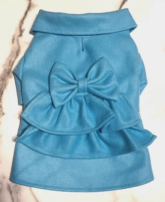 Abrigo de lana Petco elegante azul turquesa con lazo, volantes y botones de perlas talla S Foto 1 de 4