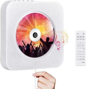 Wall Mounted CD Player Bluetooth Speakers Home Audio FM Radio Remote White - Picture 1 of 8