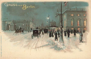 Deutschland Gruss Aus Berlin Schneesturm Pferd & Waggons Postkarte - Bild 1 von 2