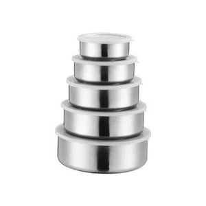 5 Pc Set Stainless Steel Nesting Mixing Storage Bowls with Airtight Lids - Picture 1 of 12