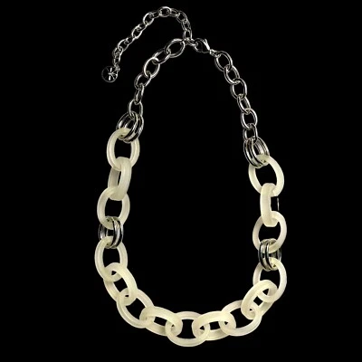 RJ Graziano Acrylic Lucite Necklace Clear Frosted Link Silver Tone Metal Chunky - Image 1 of 4