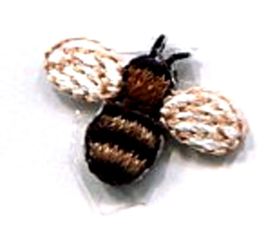 BEE SMALL BROWN/BLACK IRON ON BEE PATCH APPLIQUE 3/4 X 5/8 inch - Image 1 of 1